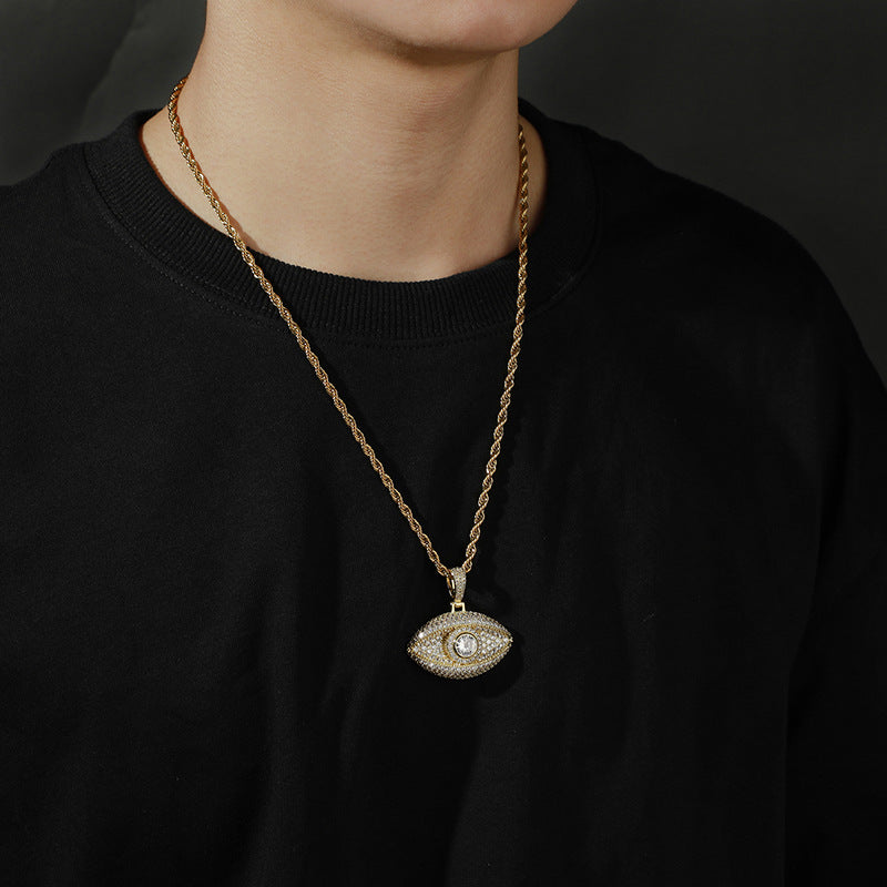 European and American cross-border TEMU Devil's Eye three-dimensional pendant micro-inlaid copper zircon hipster men's twist necklace wholesale