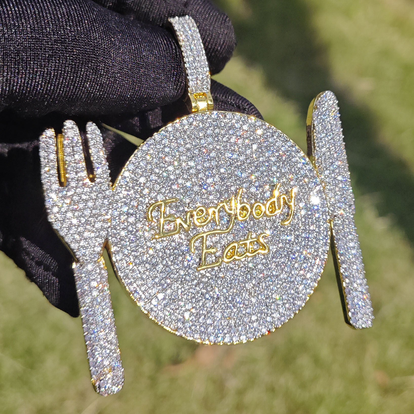 Hip-hop new dinner plate tableware pendant copper inlaid zircon full diamond pendant simple personality necklace trendy jewelry accessories