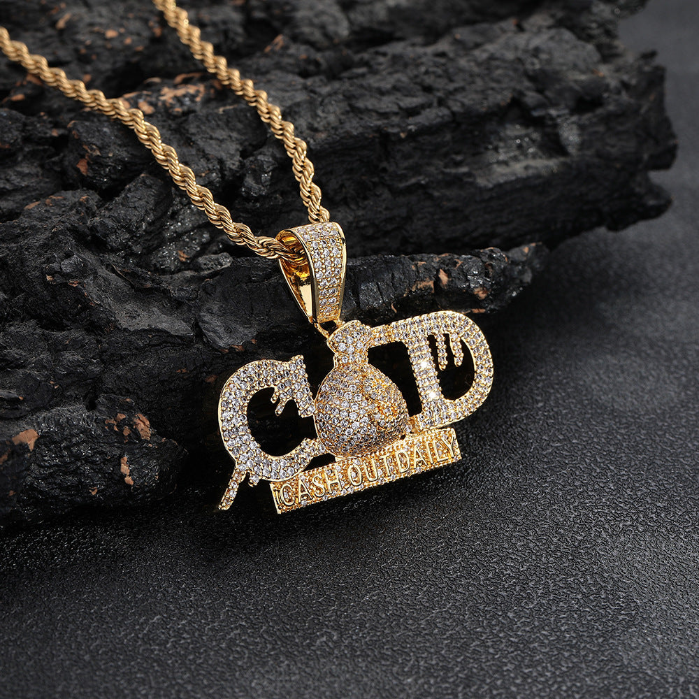 Cross-border European and American hip-hop C $D English letter pendant necklace men's copper inlaid zircon hip-hop trend jewelry