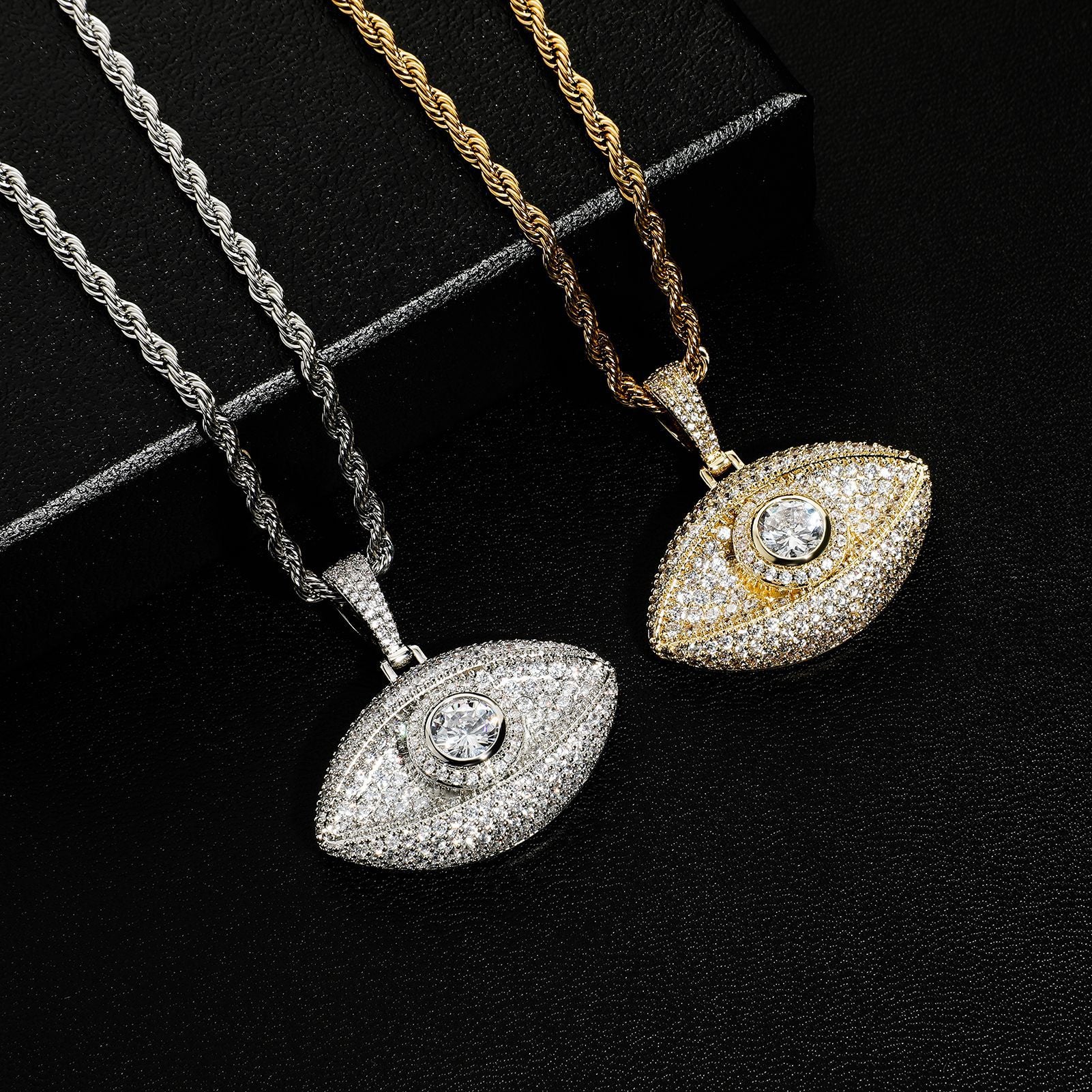 European and American cross-border TEMU Devil's Eye three-dimensional pendant micro-inlaid copper zircon hipster men's twist necklace wholesale