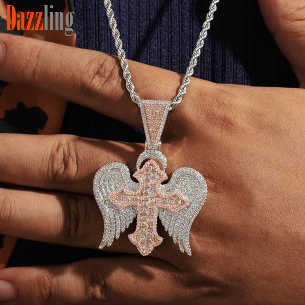 Foreign trade hip-hop new men's pendant hipster rap personality cross necklace versatile necklace set spot