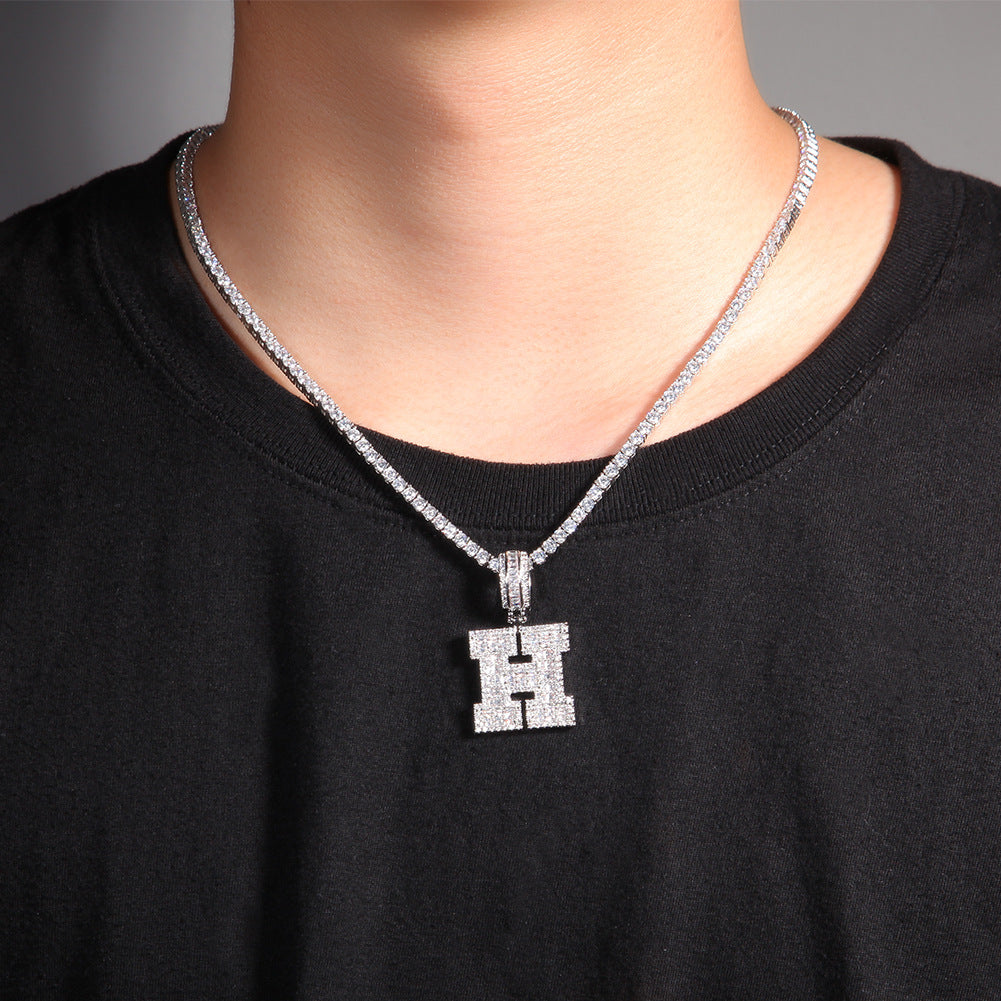 European and American cross-border new products full of diamonds, small square zirconium letter pendant, hip-hop trend fashion, men's and women's jewelry wholesale