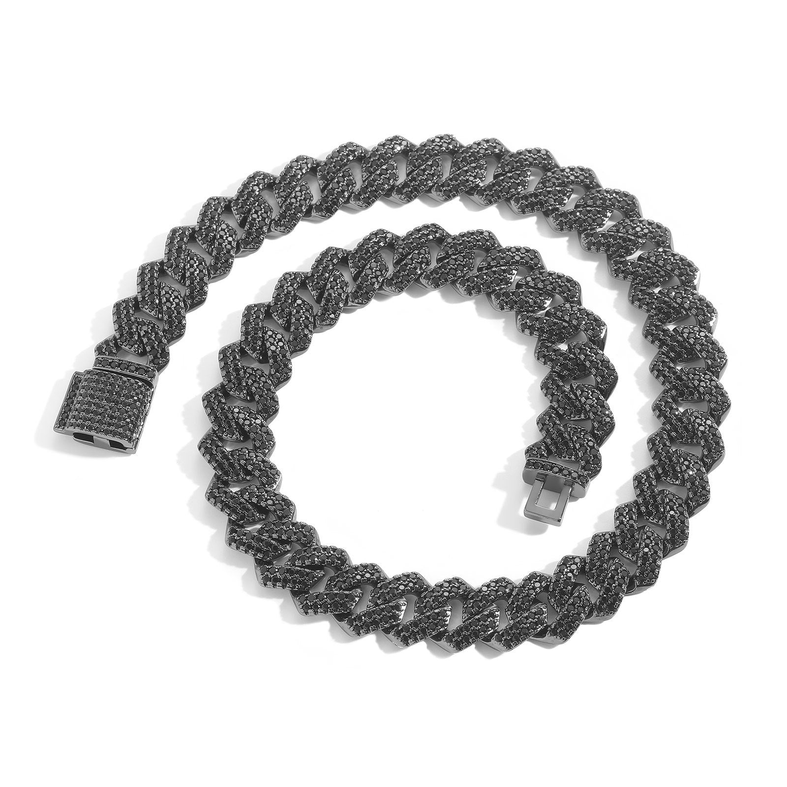 European and American hip hop black zircon 10-13-15 -20mm rhombus Cuban chain necklace trendy brand personality hip hop necklace