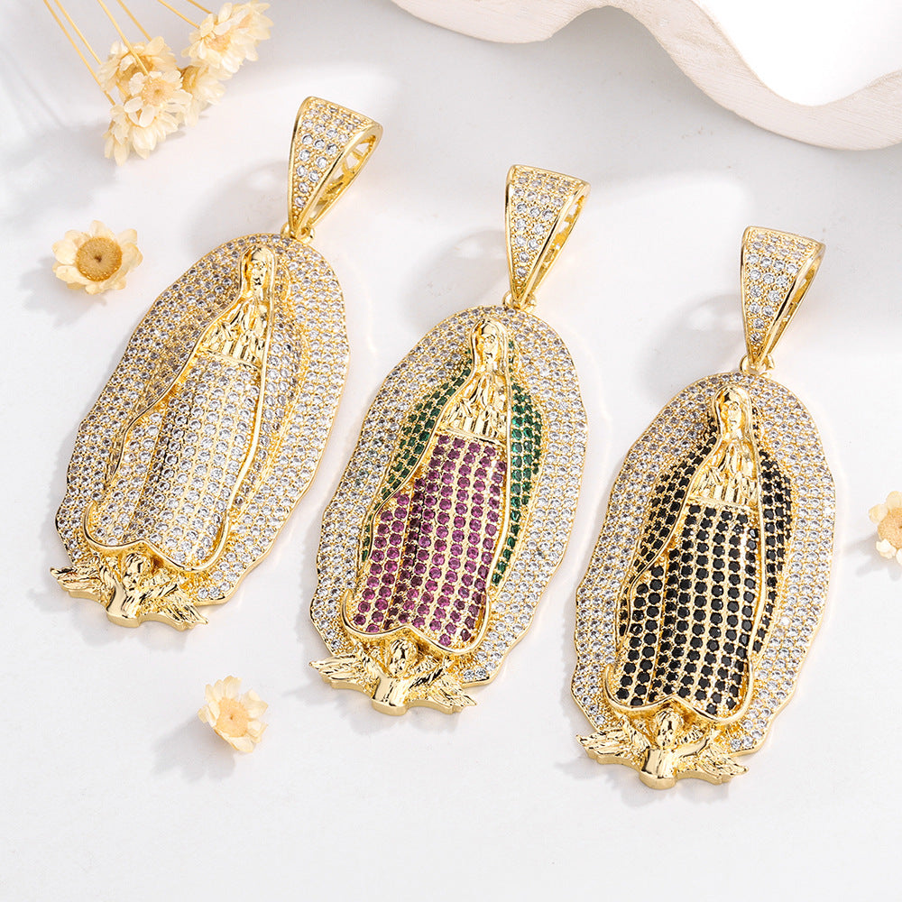 European and American cross-border personality religion Virgin Mary studded with diamonds hip-hop hippo large necklace pendant jewelry