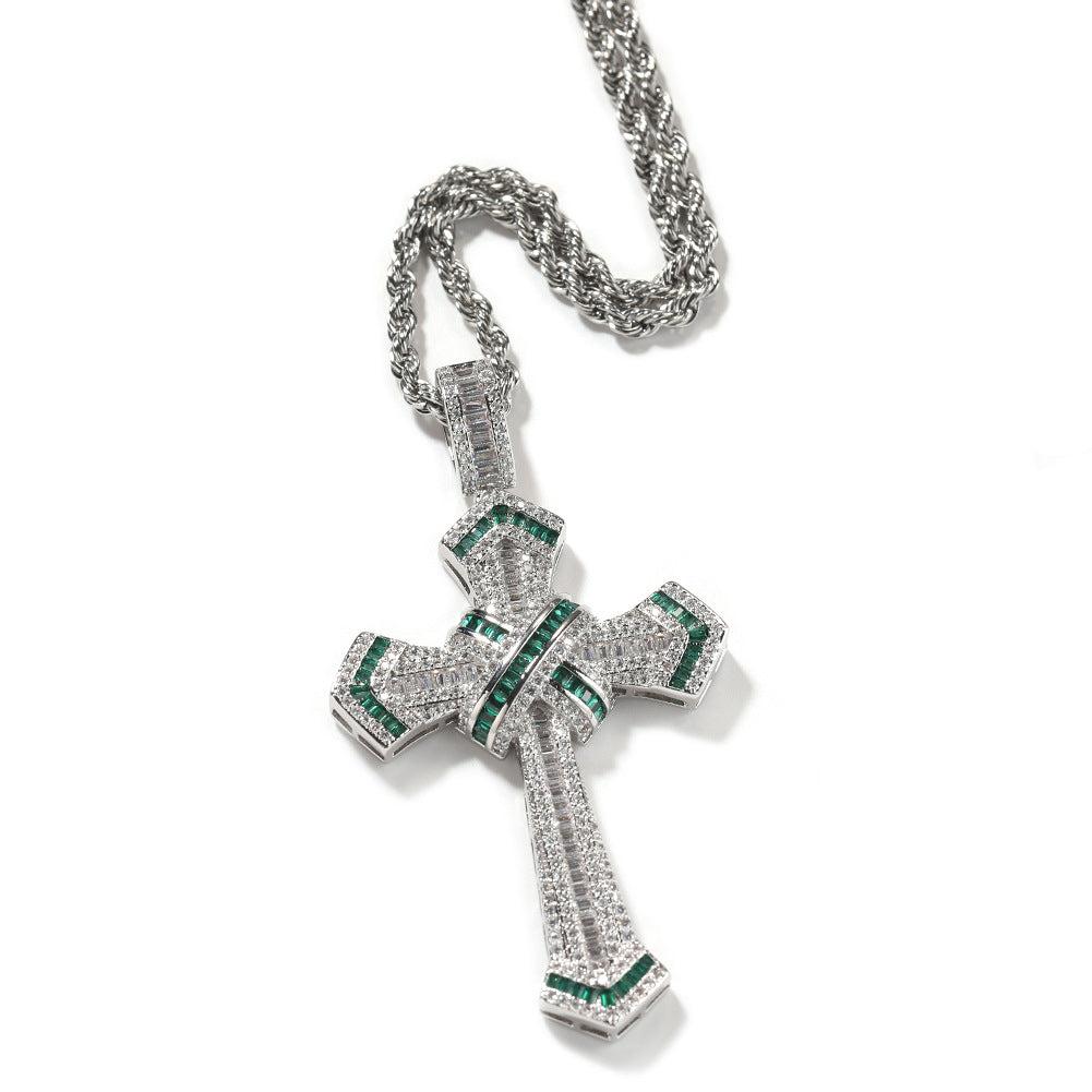 European and American hip-hop trendy brand cross pendant, copper inlaid zircon trendy men's necklace, simple personality cross-border jewelry
