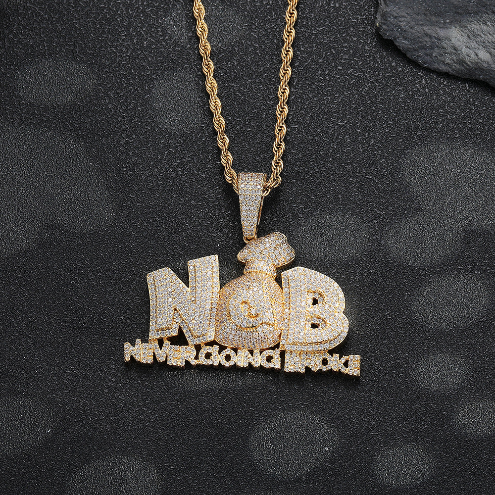 European and American jewelry cross-border dollar money bag hip-hop personality pendant full of zircon hipster hiphop men's necklace accessories