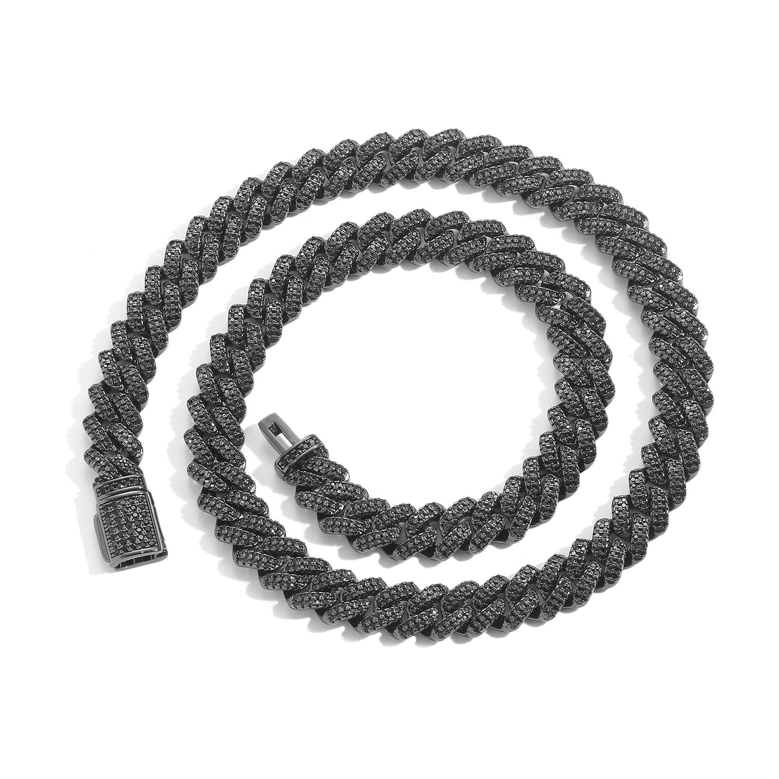 European and American hip hop black zircon 10-13-15 -20mm rhombus Cuban chain necklace trendy brand personality hip hop necklace