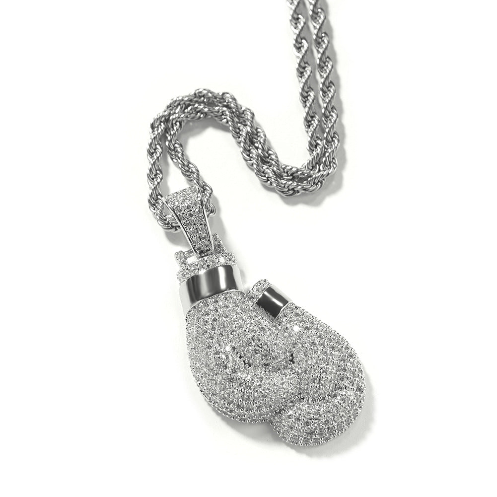 European and American cross-border hot-selling personalized boxing gloves pendant copper inlaid zircon creative hip-hop street trendy brand necklace