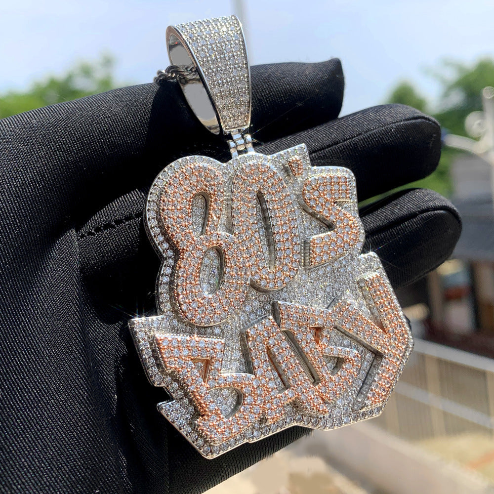 Hip hop men's letter pendant necklace full diamond English letter pendant hip hop trend item jewelry spot wholesale tide
