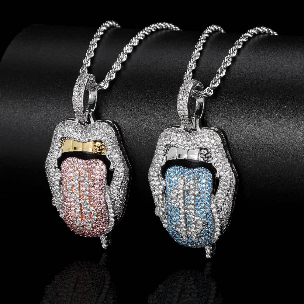 European and American hip-hop jewelry micro-inlaid zircon pendant trendy brand US dollar mouth tongue men's necklace wholesale trend explosion