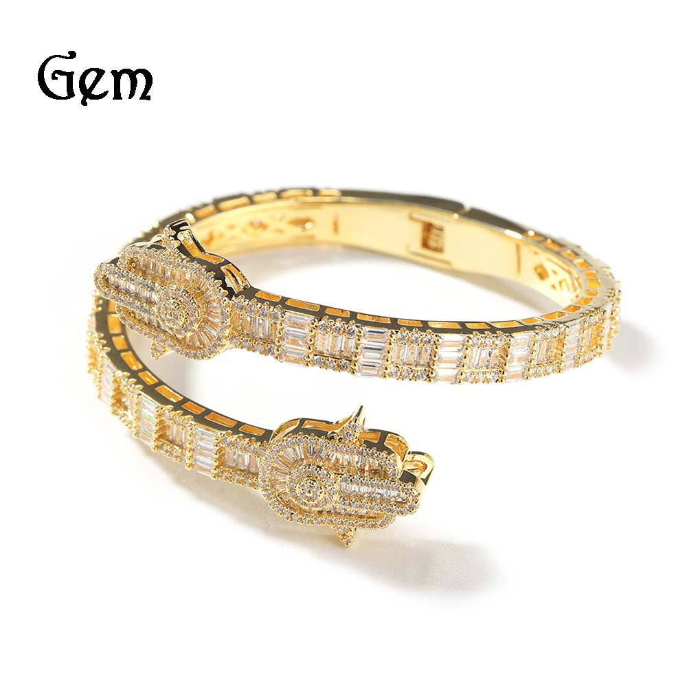 European and American cross-border fashion Fatima hand bracelet men's personality zircon palm bracelet hip-hop new jewelry