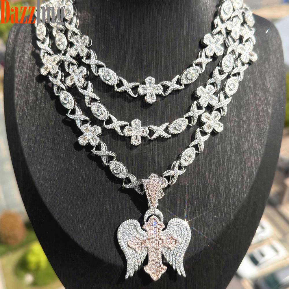 Foreign trade hip-hop new men's pendant hipster rap personality cross necklace versatile necklace set spot
