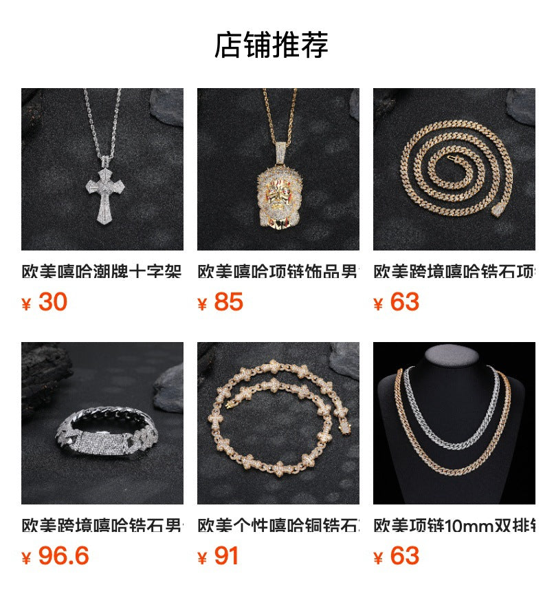 Personalized rose design European and American hip-hop people's avatar men's pendant street trend zircon pendant necklace
