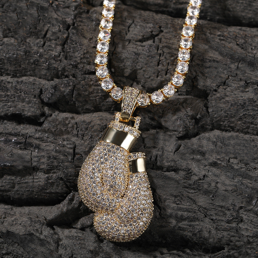 European and American cross-border hot-selling personalized boxing gloves pendant copper inlaid zircon creative hip-hop street trendy brand necklace