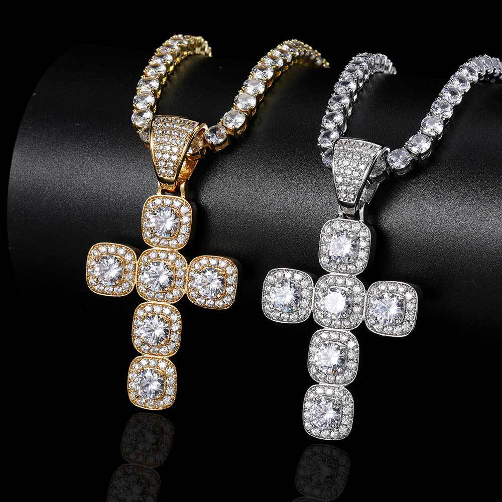 European and American cross-border hip-hop rock sugar cross pendant zircon necklace trendy brand personalized retro men's pendant wholesale